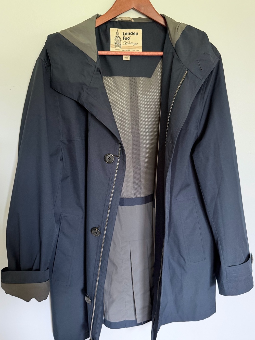 London Fog Men's Navy Jacket with Gray Trim